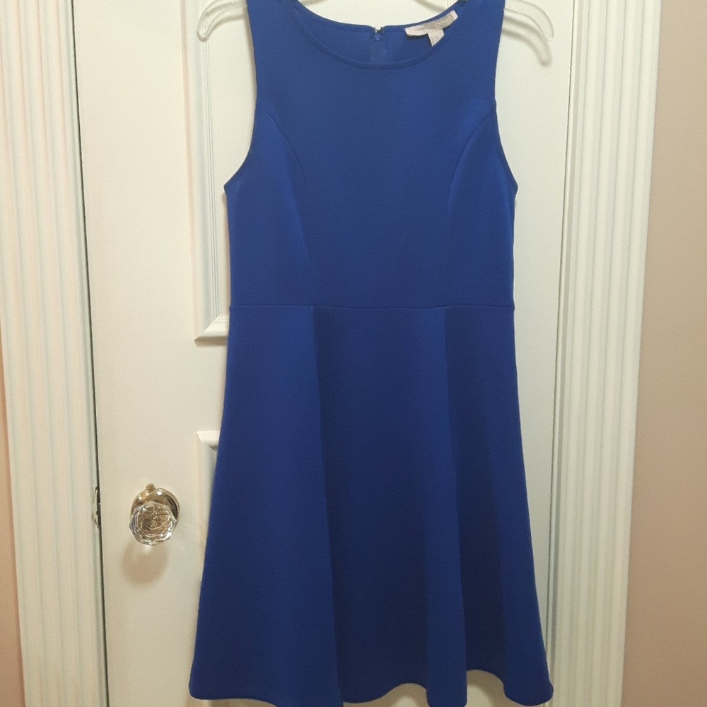 Navy blue fit and flare no sleeve dress